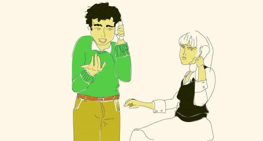 Illustration: Man on the phone talking and Woman (representing DSC) on the phone listening